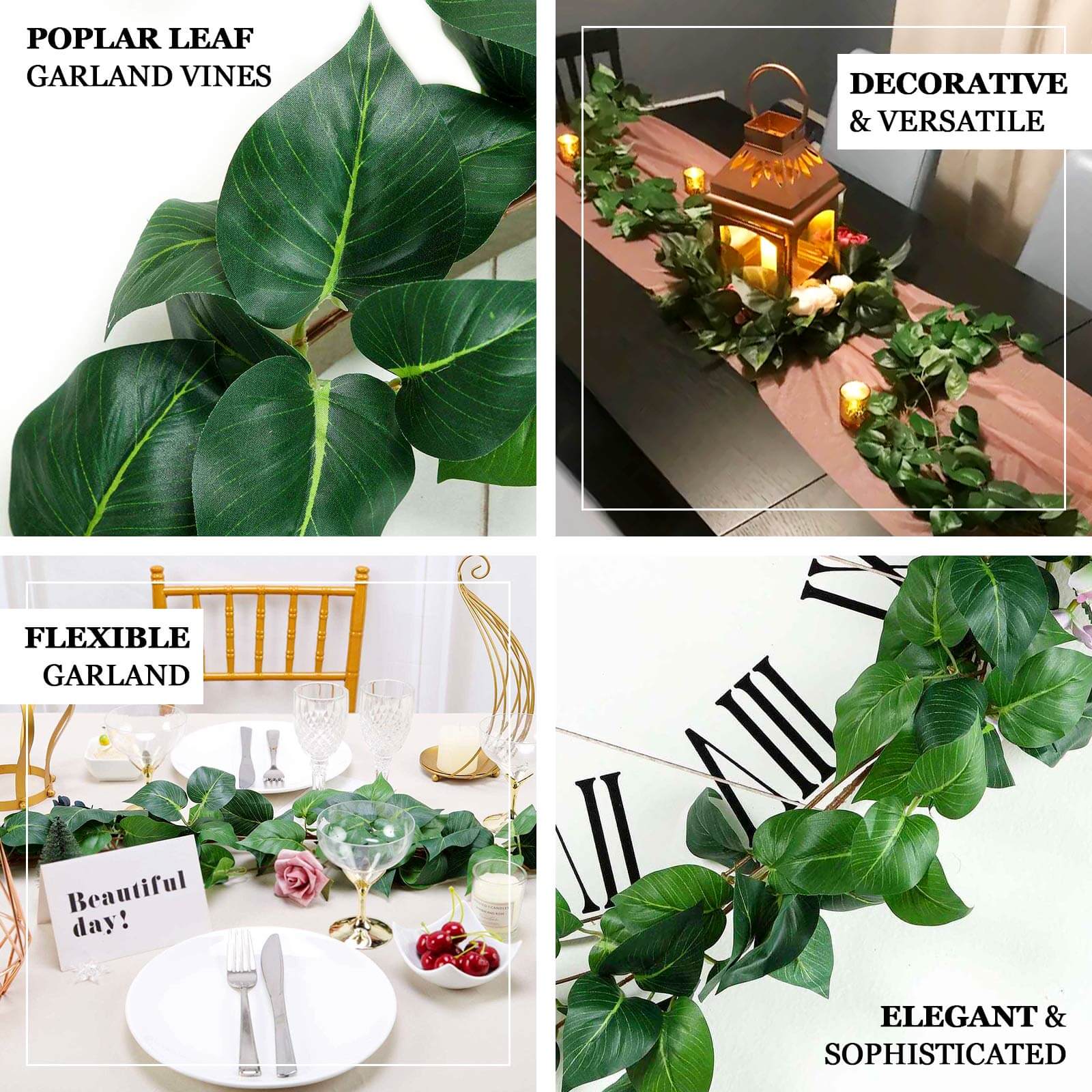 5ft Green Real Touch Artificial Poplar Leaf Garland, Flexible Vine - Linen Luxes