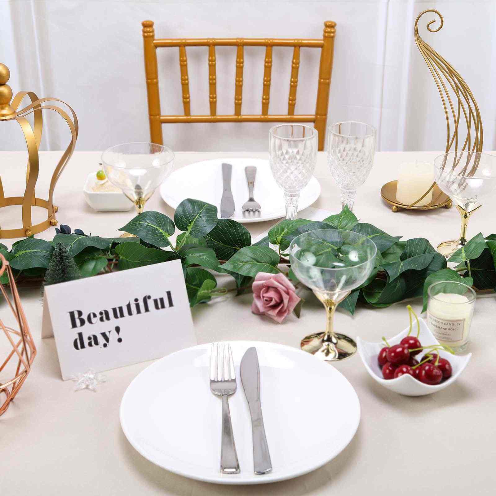 5ft Green Real Touch Artificial Poplar Leaf Garland, Flexible Vine - Linen Luxes