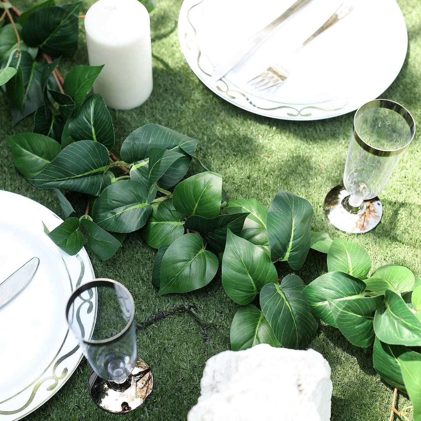 5ft Green Real Touch Artificial Poplar Leaf Garland, Flexible Vine - Linen Luxes