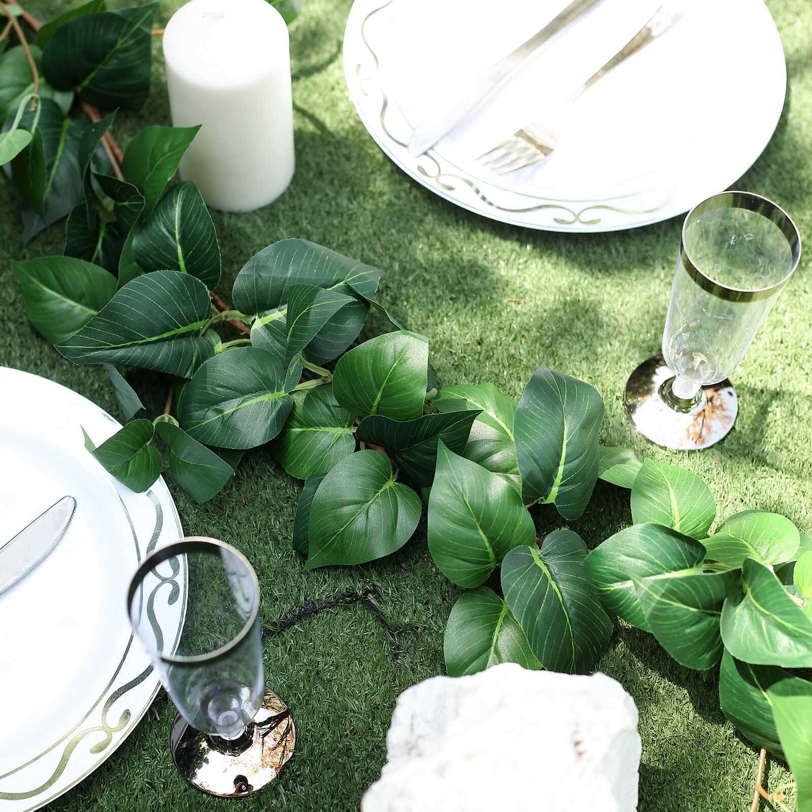 5ft Green Real Touch Artificial Poplar Leaf Garland, Flexible Vine - Linen Luxes