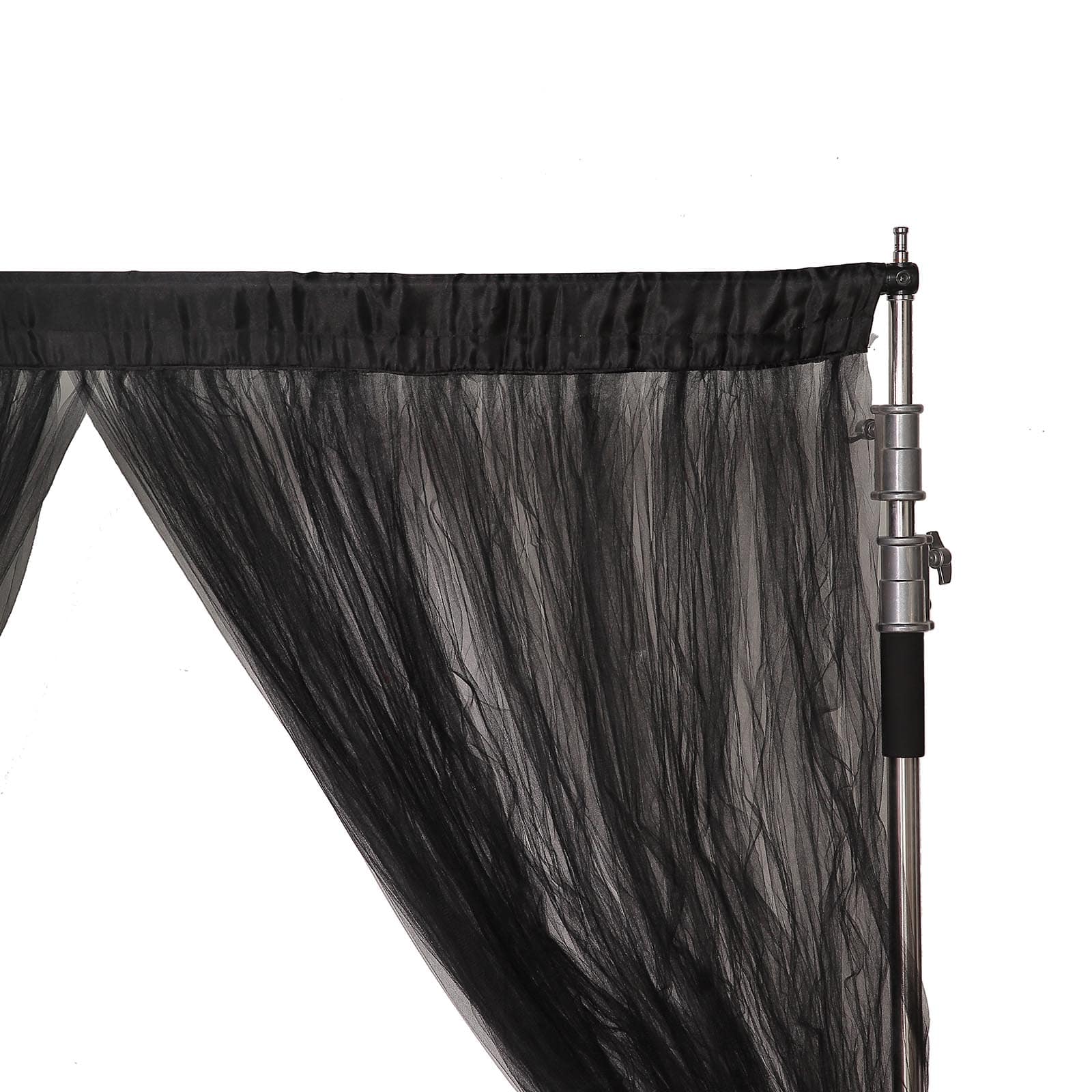 5ftx10ft Black Dual Sided Sheer Tulle Event Curtain Drapes With Satin Header, Rod Ready Backdrop Event Panel - Linen Luxes