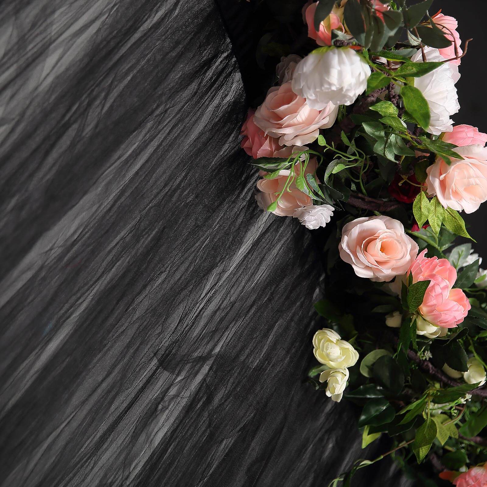 5ftx10ft Black Dual Sided Sheer Tulle Event Curtain Drapes With Satin Header, Rod Ready Backdrop Event Panel - Linen Luxes