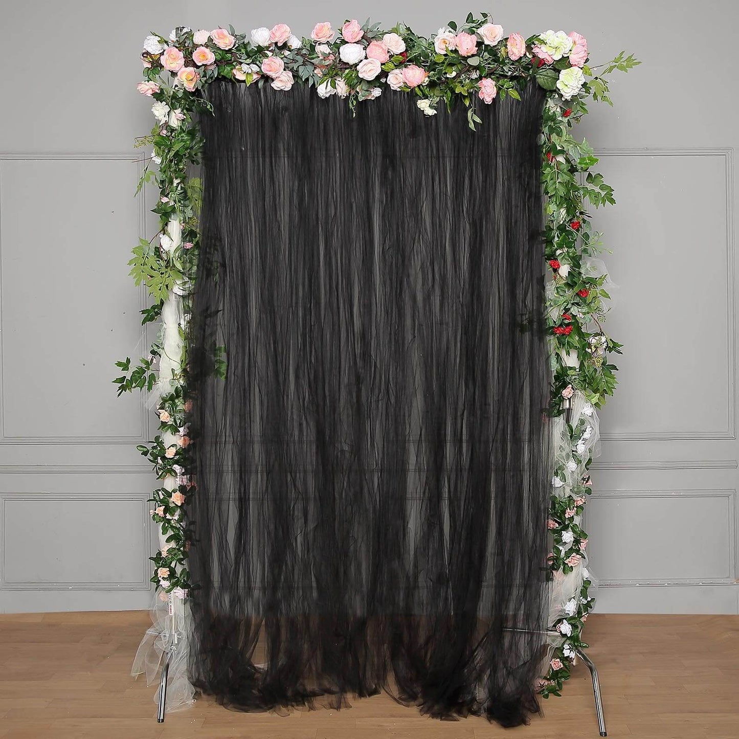 5ftx10ft Black Dual Sided Sheer Tulle Event Curtain Drapes With Satin Header, Rod Ready Backdrop Event Panel - Linen Luxes