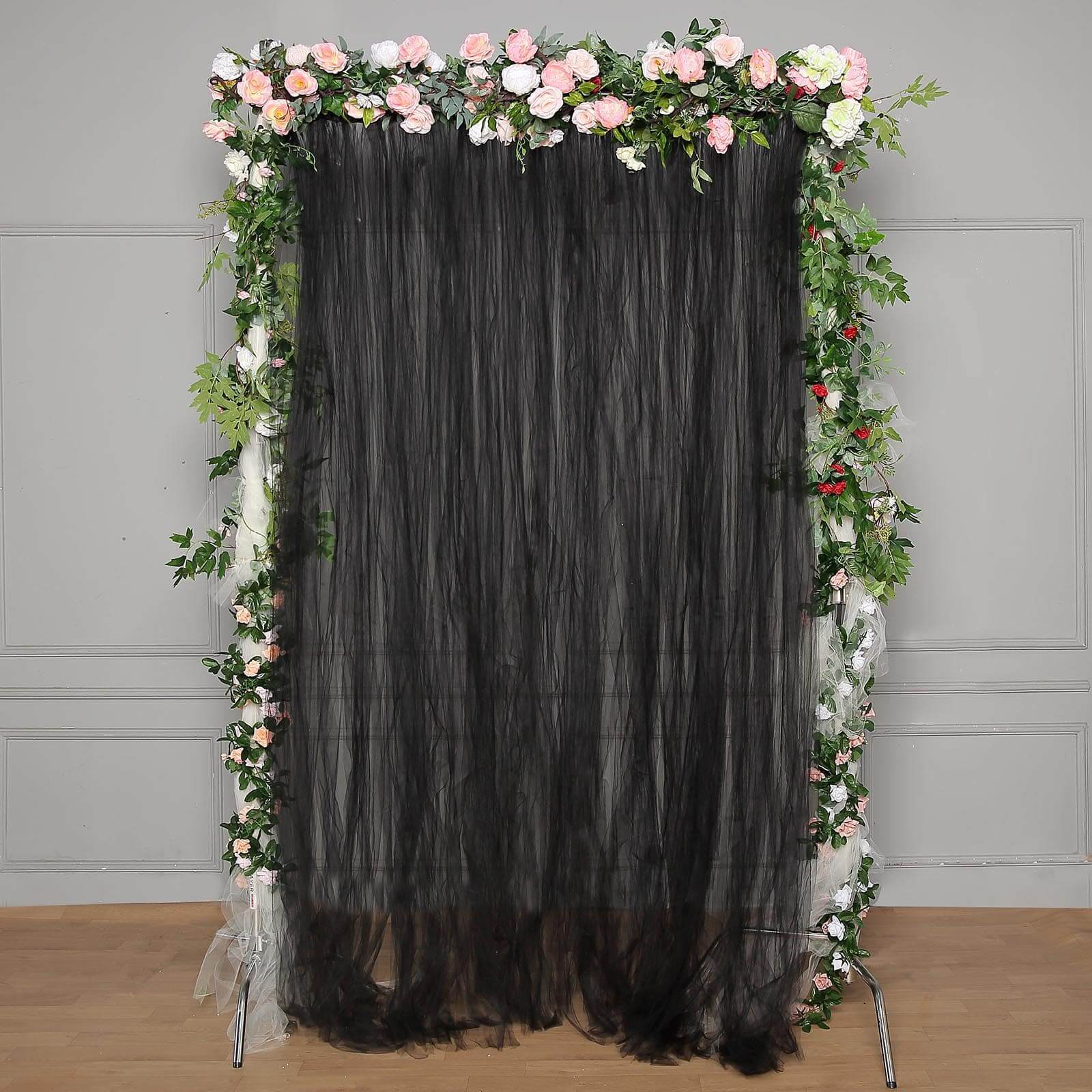 5ftx10ft Black Dual Sided Sheer Tulle Event Curtain Drapes With Satin Header, Rod Ready Backdrop Event Panel - Linen Luxes