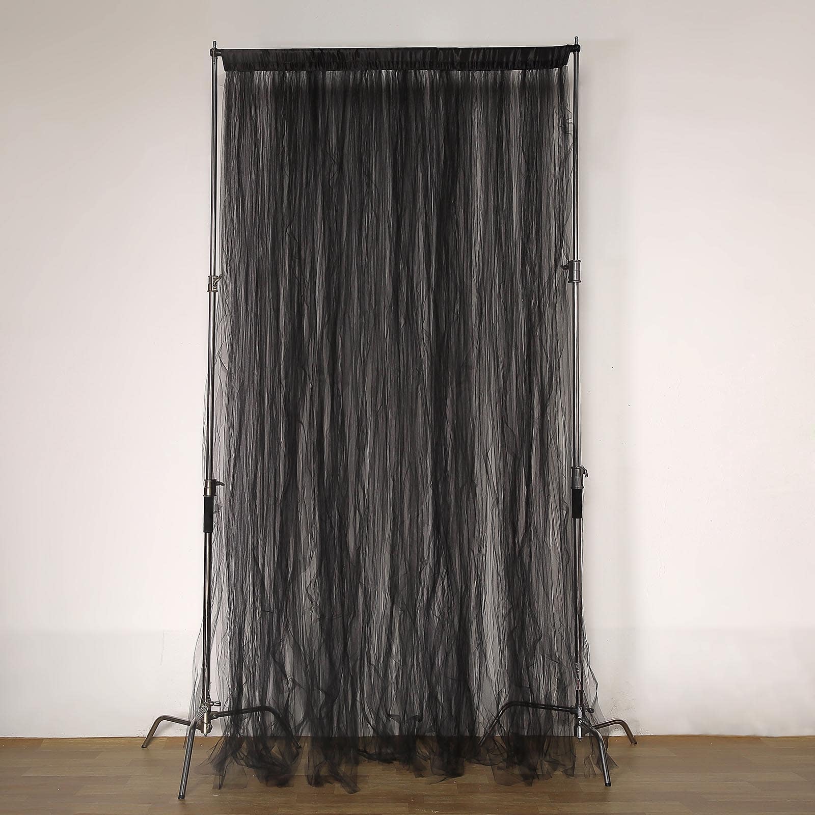 5ftx10ft Black Dual Sided Sheer Tulle Event Curtain Drapes With Satin Header, Rod Ready Backdrop Event Panel - Linen Luxes