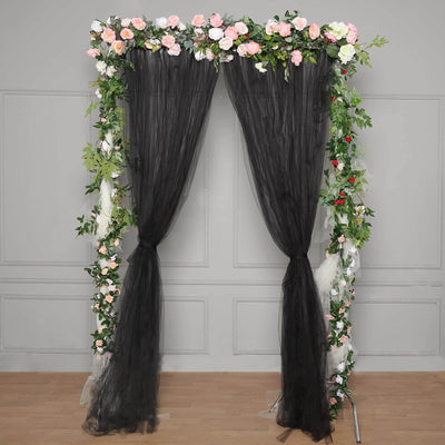 5ftx10ft Black Dual Sided Sheer Tulle Event Curtain Drapes With Satin Header, Rod Ready Backdrop Event Panel - Linen Luxes