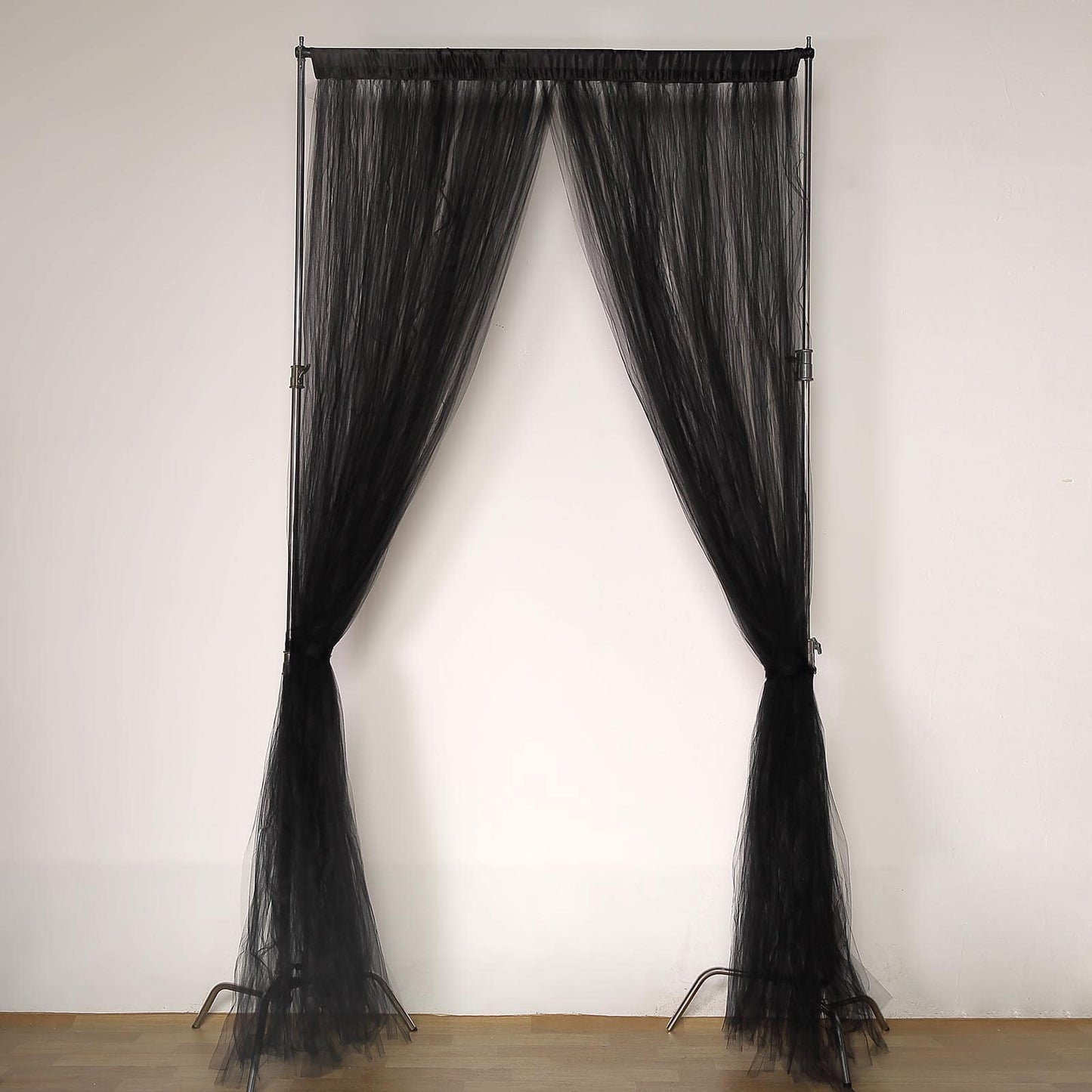 5ftx10ft Black Dual Sided Sheer Tulle Event Curtain Drapes With Satin Header, Rod Ready Backdrop Event Panel - Linen Luxes