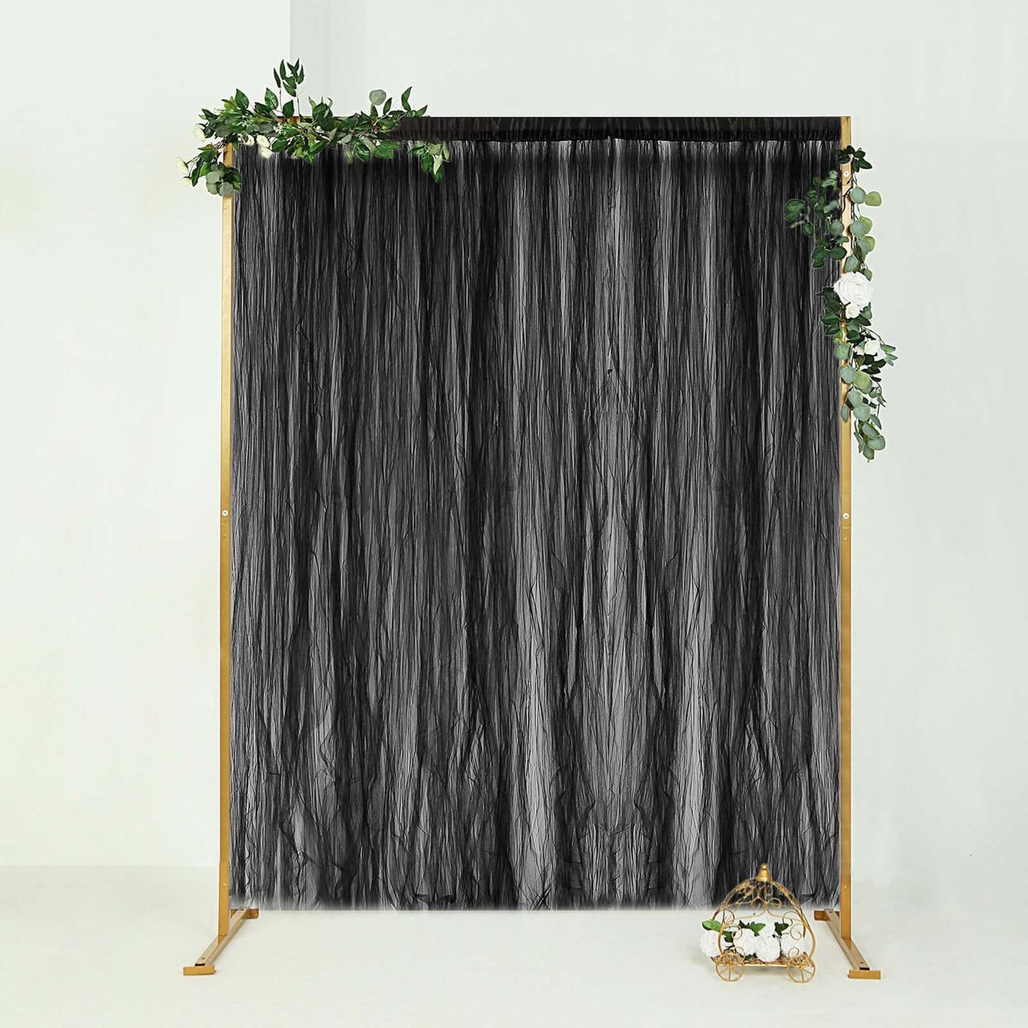 5ftx10ft Black Dual Sided Sheer Tulle Event Curtain Drapes With Satin Header, Rod Ready Backdrop Event Panel - Linen Luxes