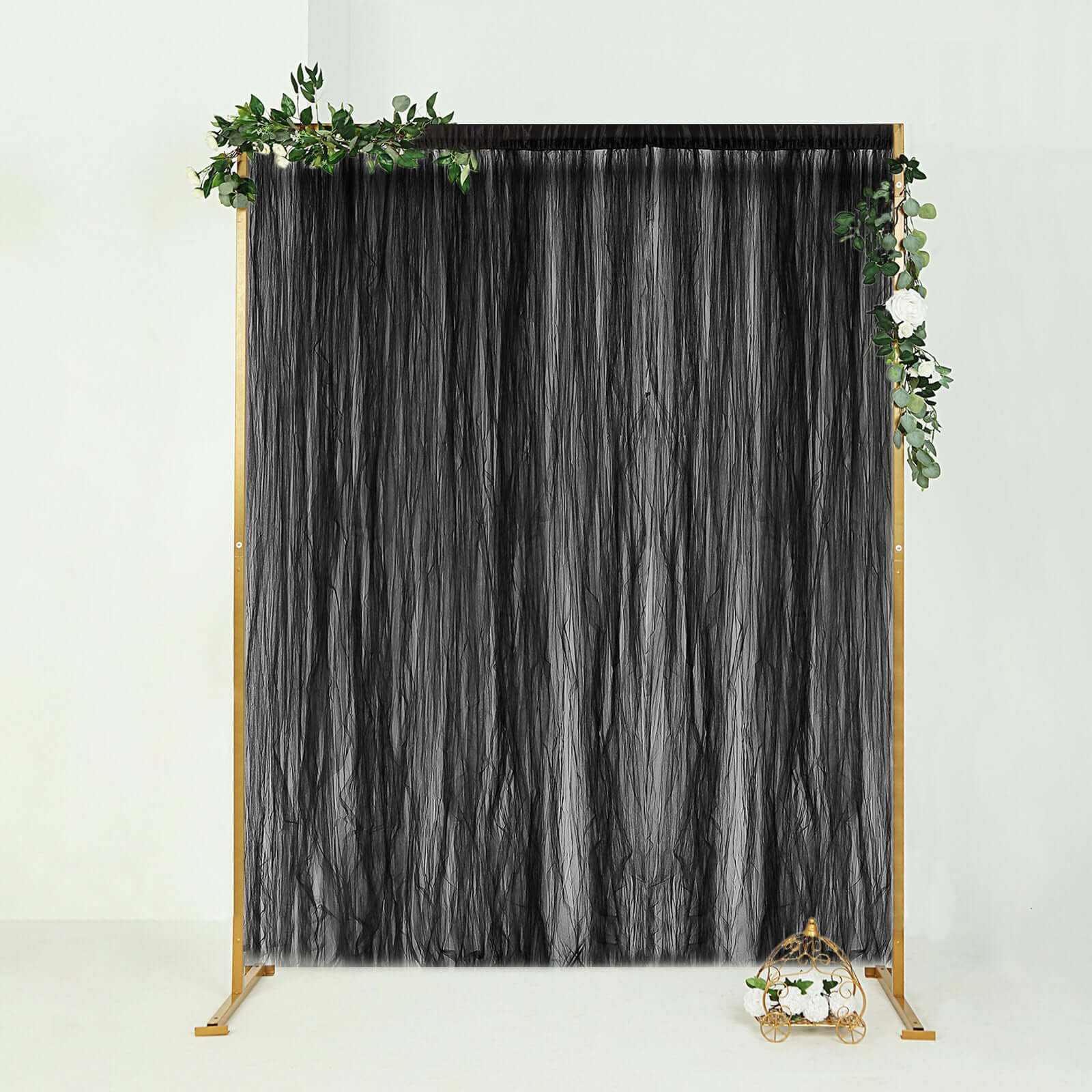 5ftx10ft Black Dual Sided Sheer Tulle Event Curtain Drapes With Satin Header, Rod Ready Backdrop Event Panel - Linen Luxes