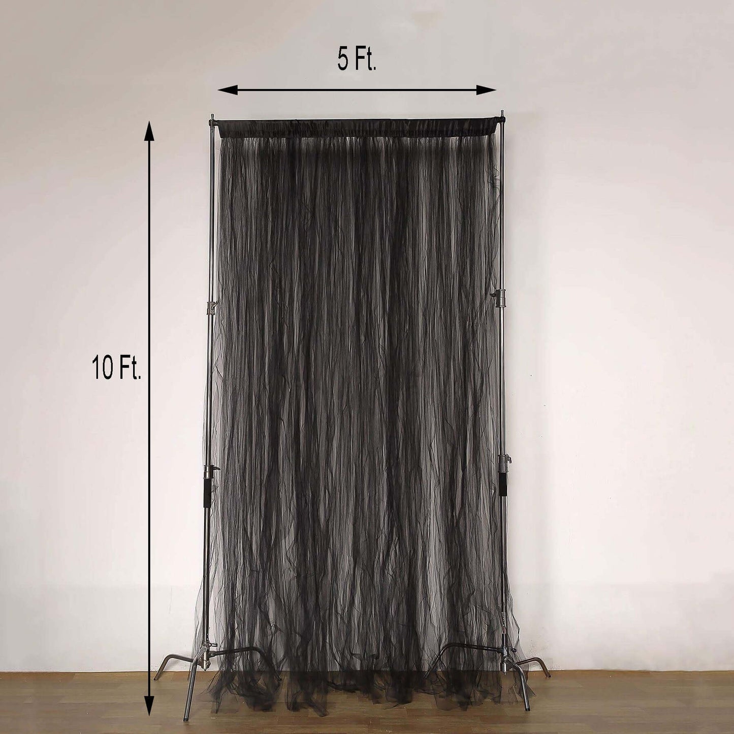 5ftx10ft Black Dual Sided Sheer Tulle Event Curtain Drapes With Satin Header, Rod Ready Backdrop Event Panel - Linen Luxes