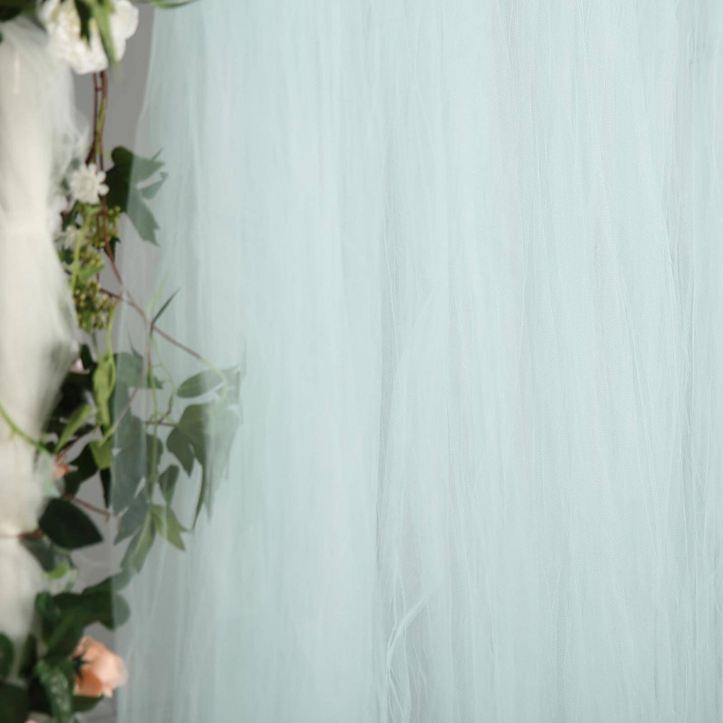 5ftx10ft Light Blue Dual Sided Sheer Tulle Event Curtain Drapes With Satin Header, Rod Ready Backdrop Event Panel - Linen Luxes