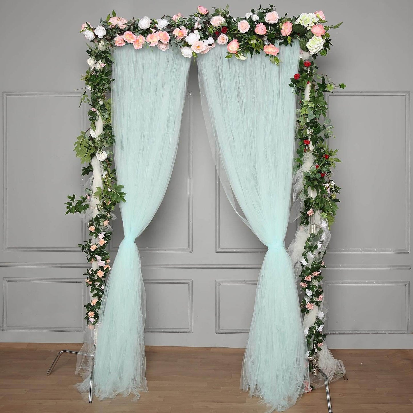 5ftx10ft Light Blue Dual Sided Sheer Tulle Event Curtain Drapes With Satin Header, Rod Ready Backdrop Event Panel - Linen Luxes