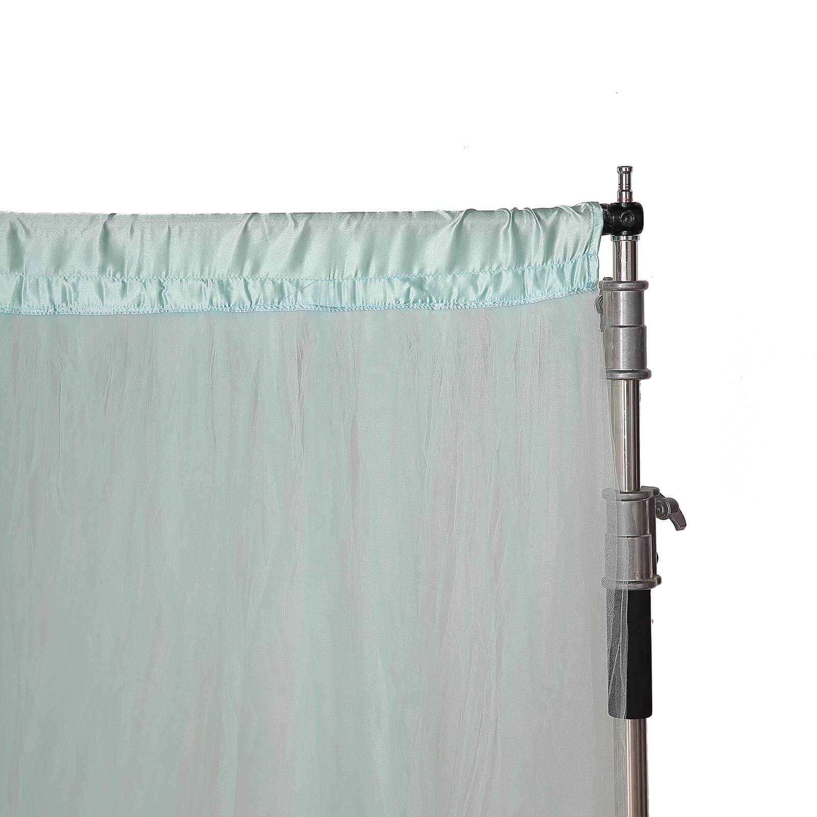 5ftx10ft Light Blue Dual Sided Sheer Tulle Event Curtain Drapes With Satin Header, Rod Ready Backdrop Event Panel - Linen Luxes