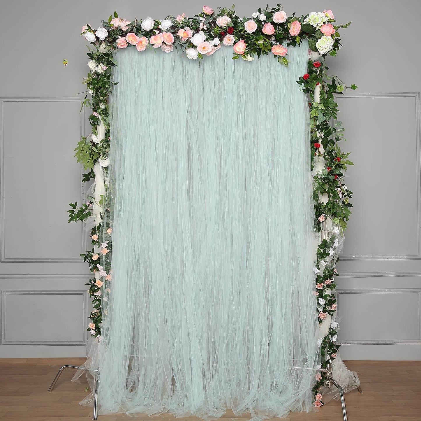 5ftx10ft Light Blue Dual Sided Sheer Tulle Event Curtain Drapes With Satin Header, Rod Ready Backdrop Event Panel - Linen Luxes