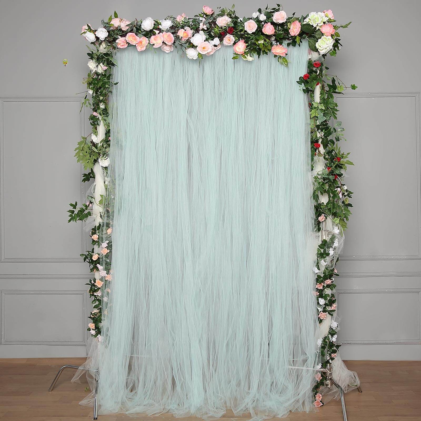 5ftx10ft Light Blue Dual Sided Sheer Tulle Event Curtain Drapes With Satin Header, Rod Ready Backdrop Event Panel - Linen Luxes