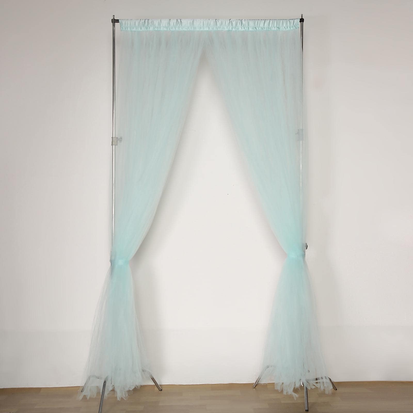 5ftx10ft Light Blue Dual Sided Sheer Tulle Event Curtain Drapes With Satin Header, Rod Ready Backdrop Event Panel - Linen Luxes