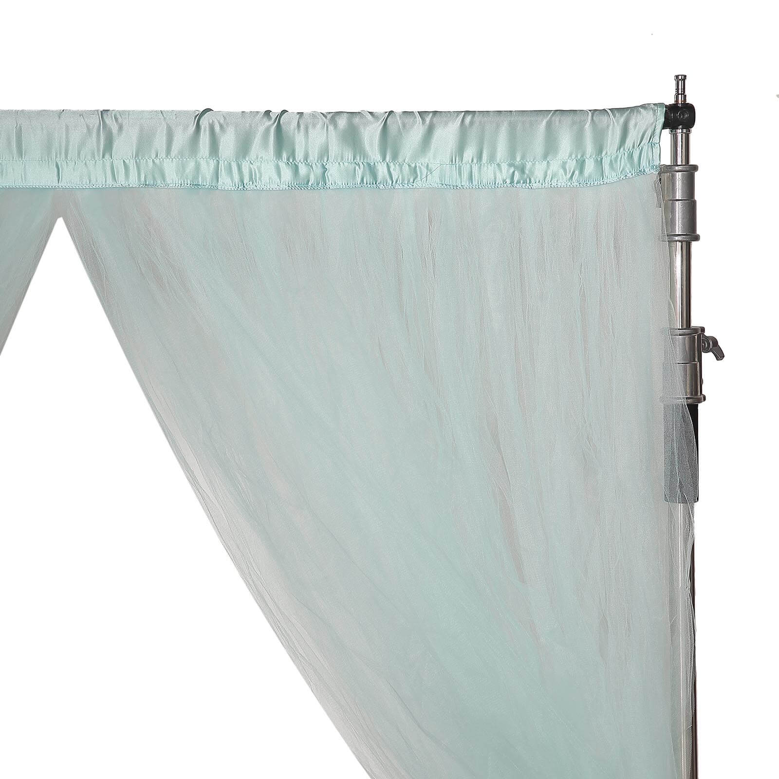 5ftx10ft Light Blue Dual Sided Sheer Tulle Event Curtain Drapes With Satin Header, Rod Ready Backdrop Event Panel - Linen Luxes