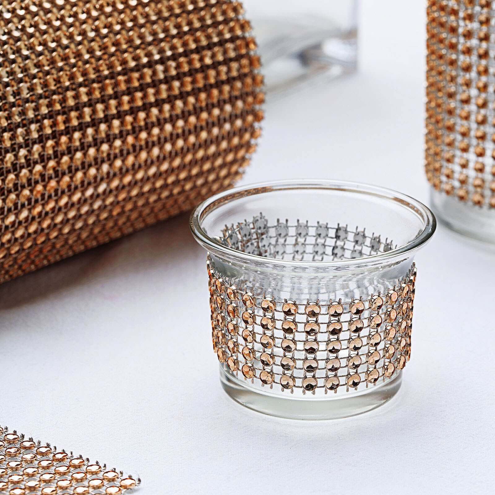 5"x10 Yards Shiny Champagne Diamond Rhinestone Ribbon Wrap Roll, DIY Craft Decor - Linen Luxes