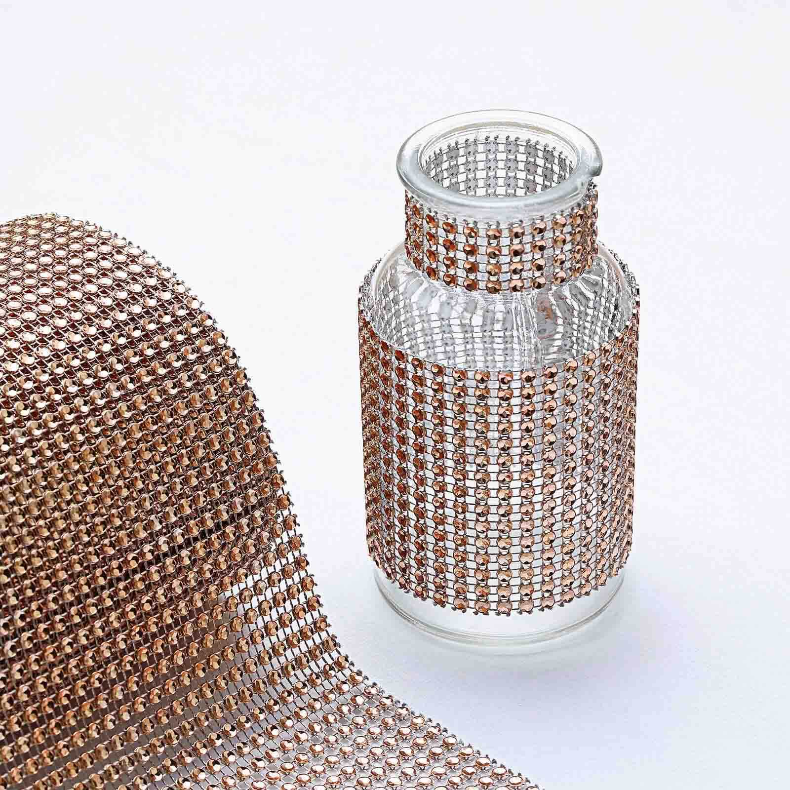 5"x10 Yards Shiny Champagne Diamond Rhinestone Ribbon Wrap Roll, DIY Craft Decor - Linen Luxes