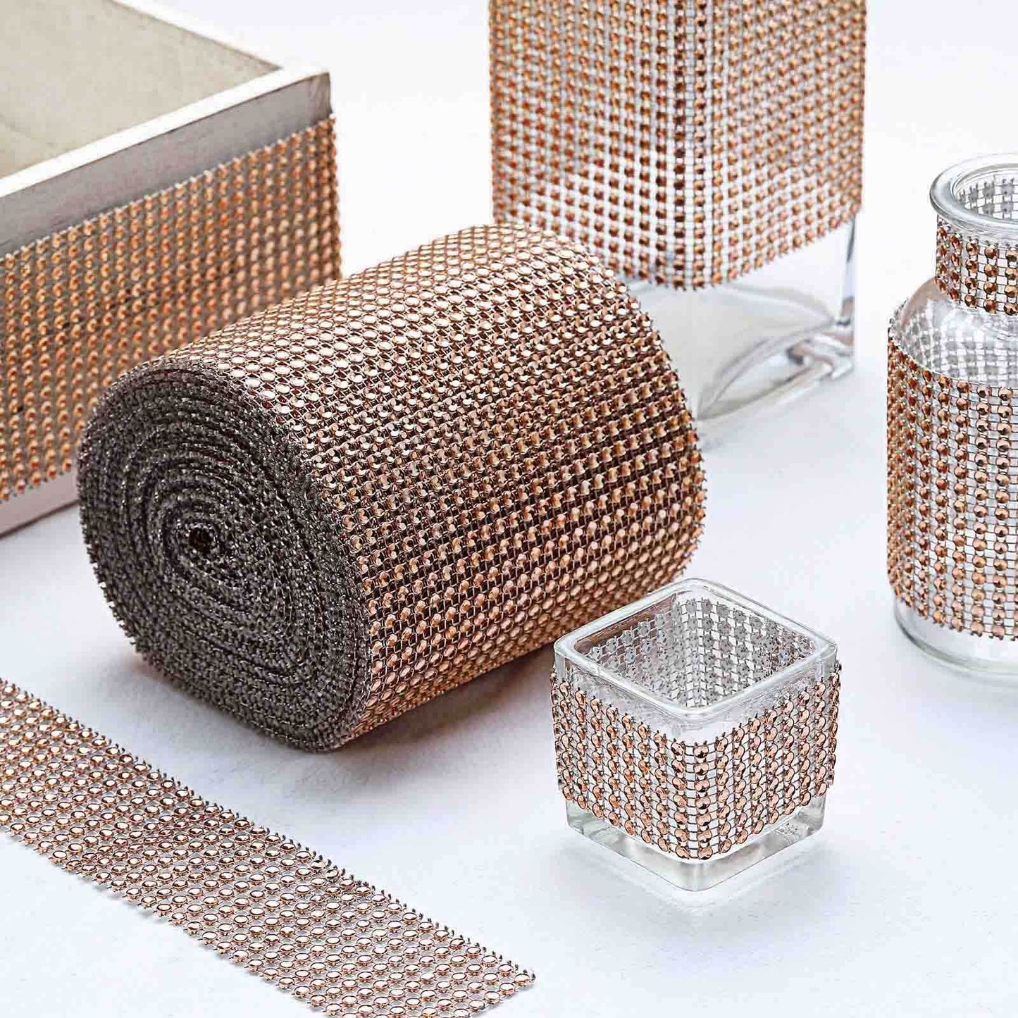 5"x10 Yards Shiny Champagne Diamond Rhinestone Ribbon Wrap Roll, DIY Craft Decor - Linen Luxes