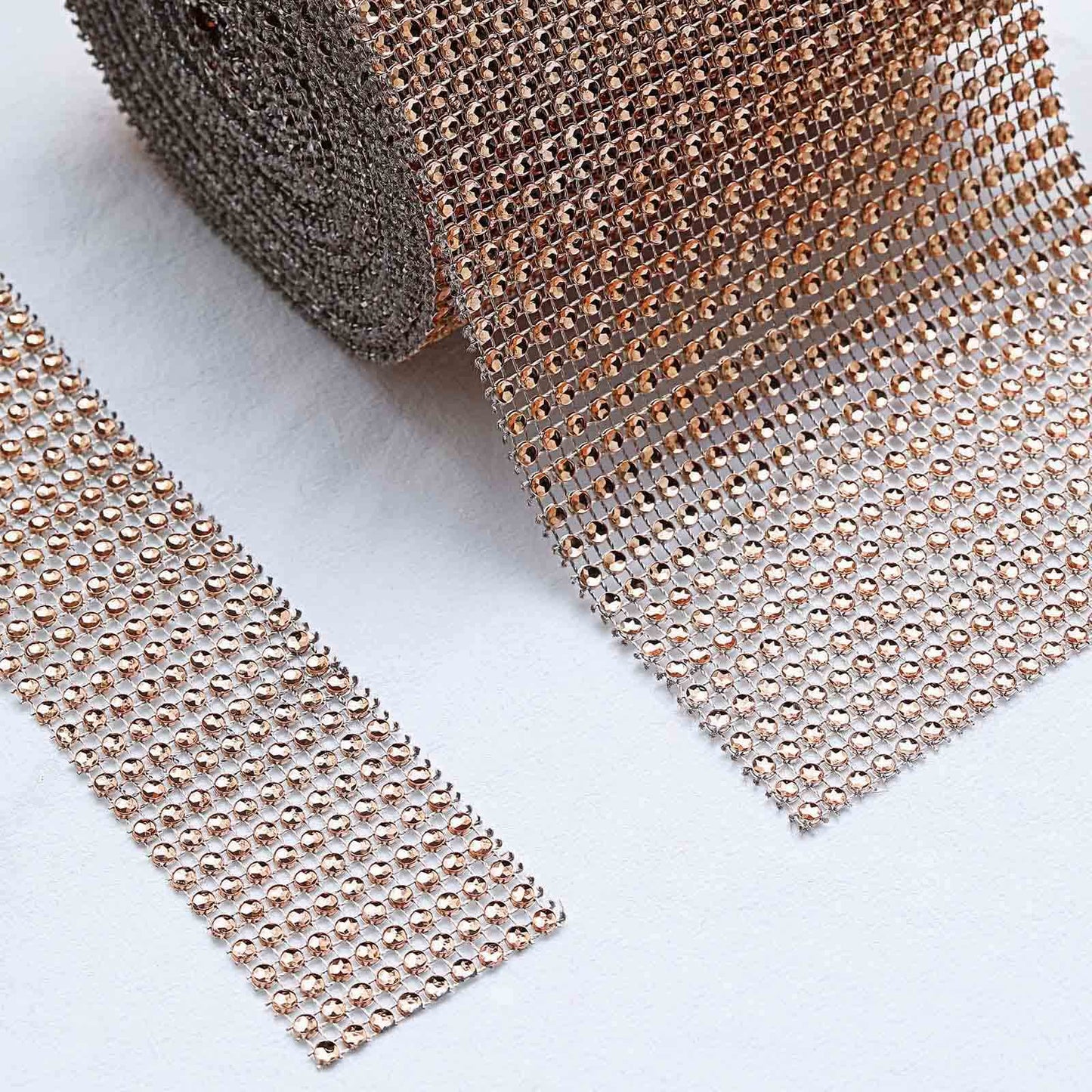 5"x10 Yards Shiny Champagne Diamond Rhinestone Ribbon Wrap Roll, DIY Craft Decor - Linen Luxes