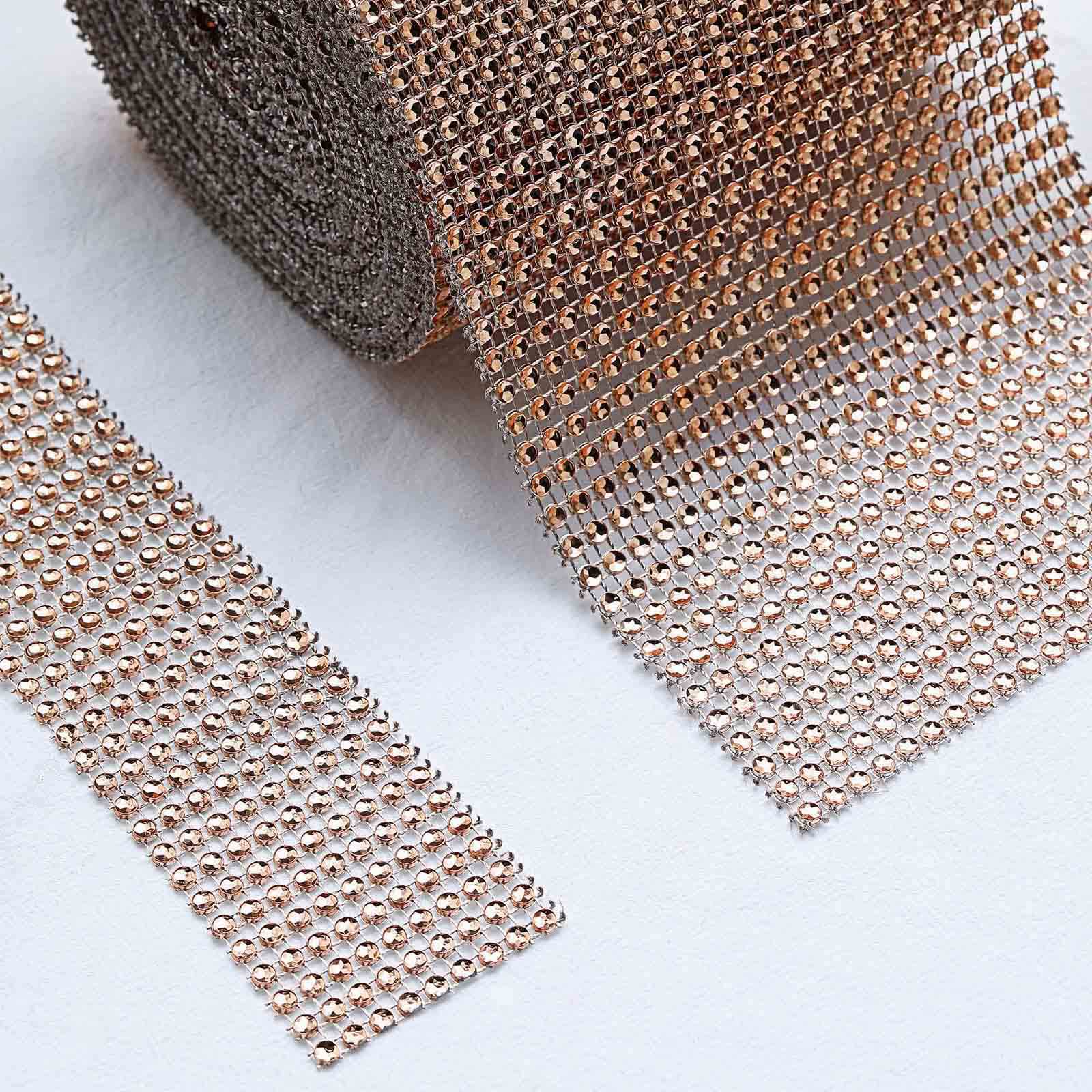 5"x10 Yards Shiny Champagne Diamond Rhinestone Ribbon Wrap Roll, DIY Craft Decor - Linen Luxes