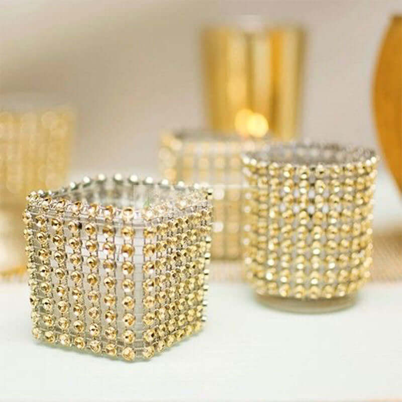 5"x10 Yards Shiny Gold Diamond Rhinestone Ribbon Wrap Roll, DIY Craft Decor - Linen Luxes