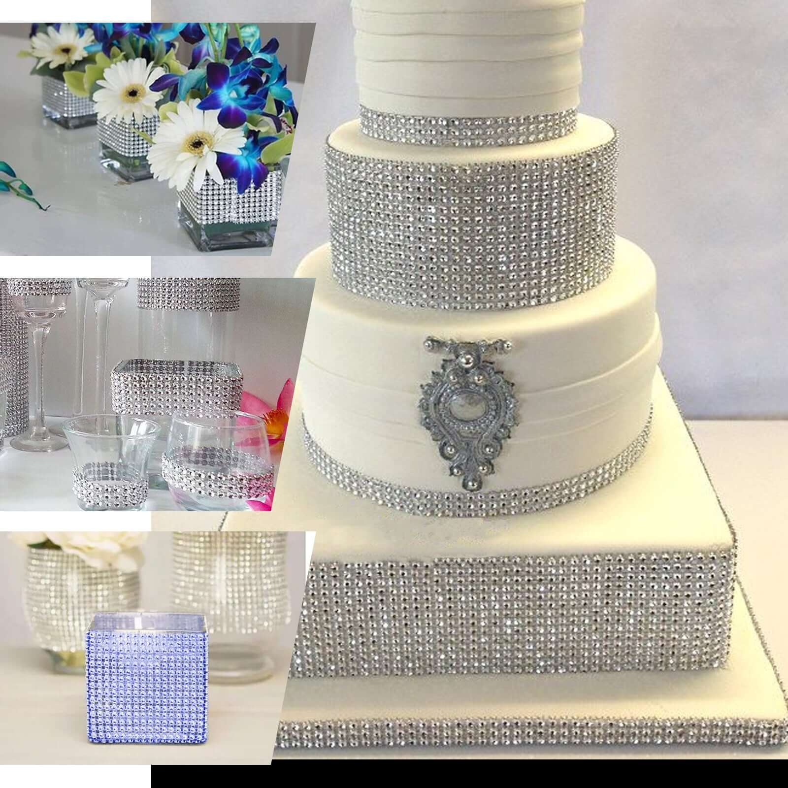 5"x10 Yards Shiny Gold Diamond Rhinestone Ribbon Wrap Roll, DIY Craft Decor - Linen Luxes