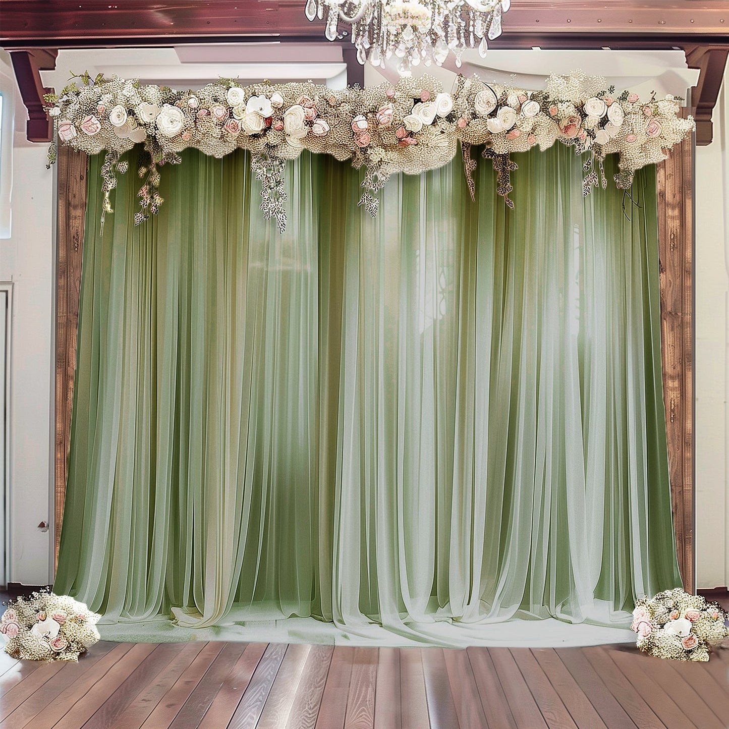 Dusty Sage Green Sheer Backdrop Drape â€“ 5ft x 14ft Wedding Arch & Ceiling Decor Panel, Wrinkle Free with Soft Shimmer