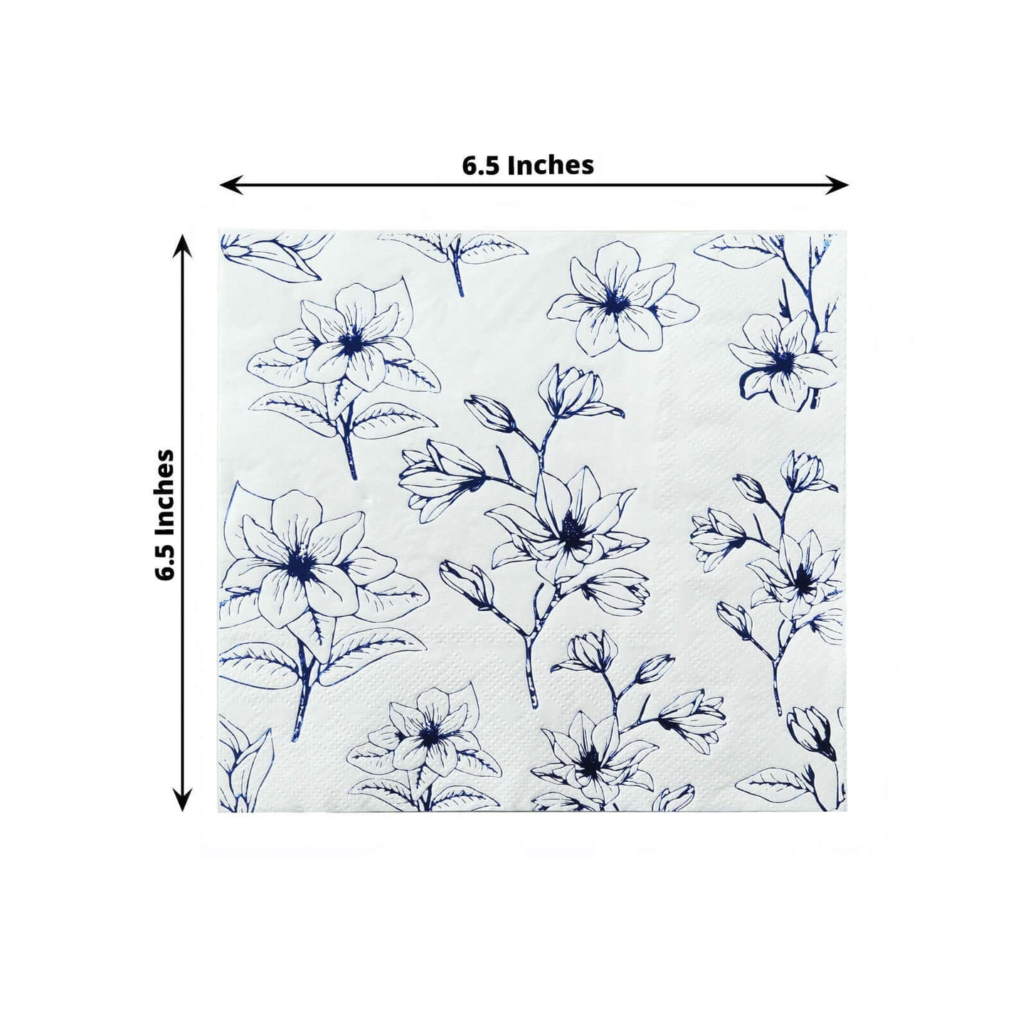 50-Pack Paper Cocktail Napkins with Blue Magnolia Flowers Print White - Highly 2 Ply Absorbent Soft Napkins for Beverages