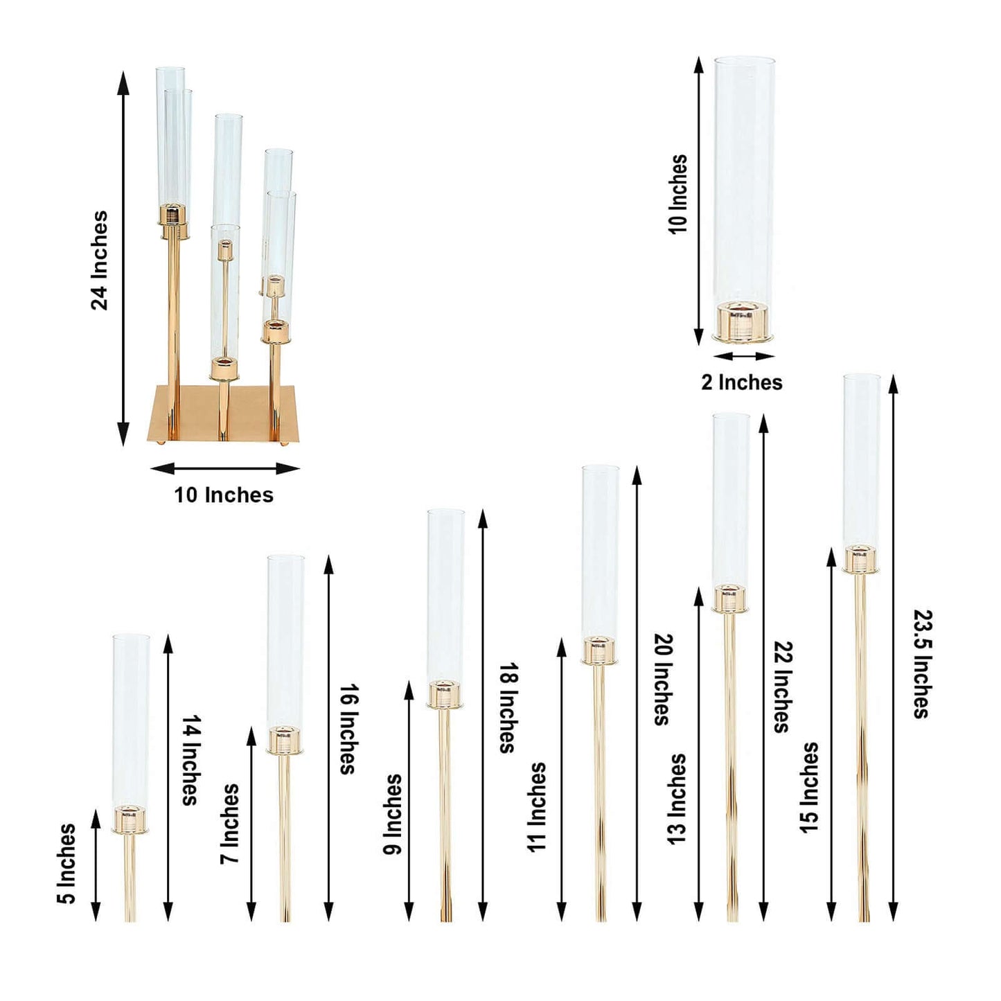 6 - Arm Cluster Taper Candle Holder Gold with Clear Glass Shades - Sleek Candle Display for Gatherings 24" - Linen Luxes