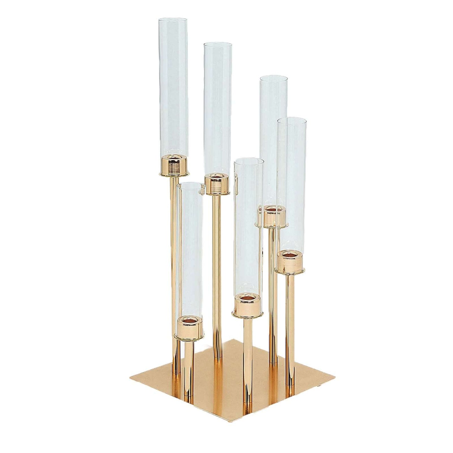 6 - Arm Cluster Taper Candle Holder Gold with Clear Glass Shades - Sleek Candle Display for Gatherings 24" - Linen Luxes