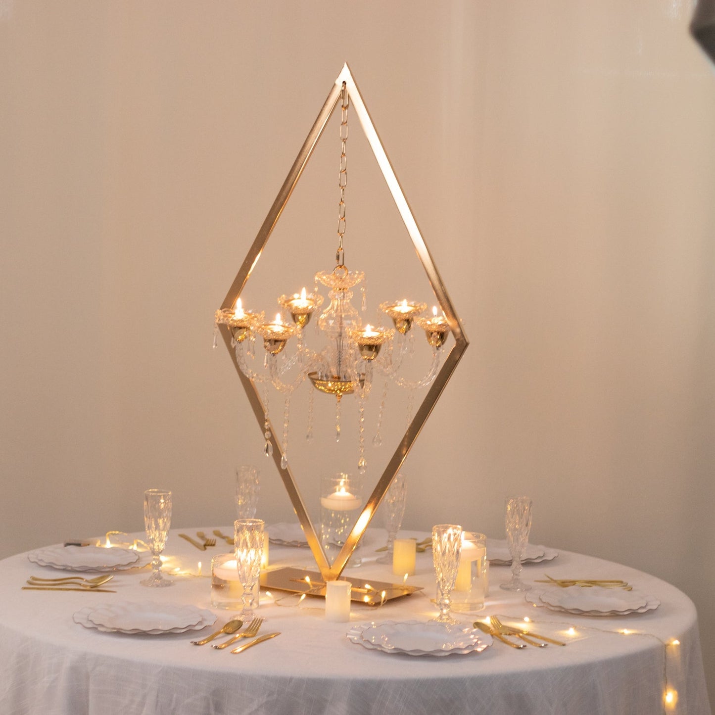 Gold 6-Arm Acrylic Candelabra Centerpiece â€“ 45" Tall Diamond Frame Table DÃ©cor with Candle Holders