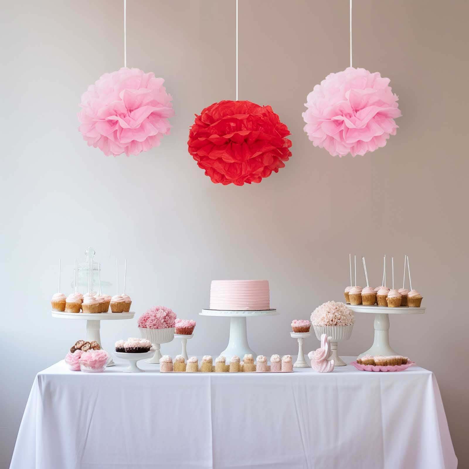 6 Pack 10" Pink Tissue Paper Pom Poms Flower Balls, Ceiling Wall Hanging Decorations - Linen Luxes