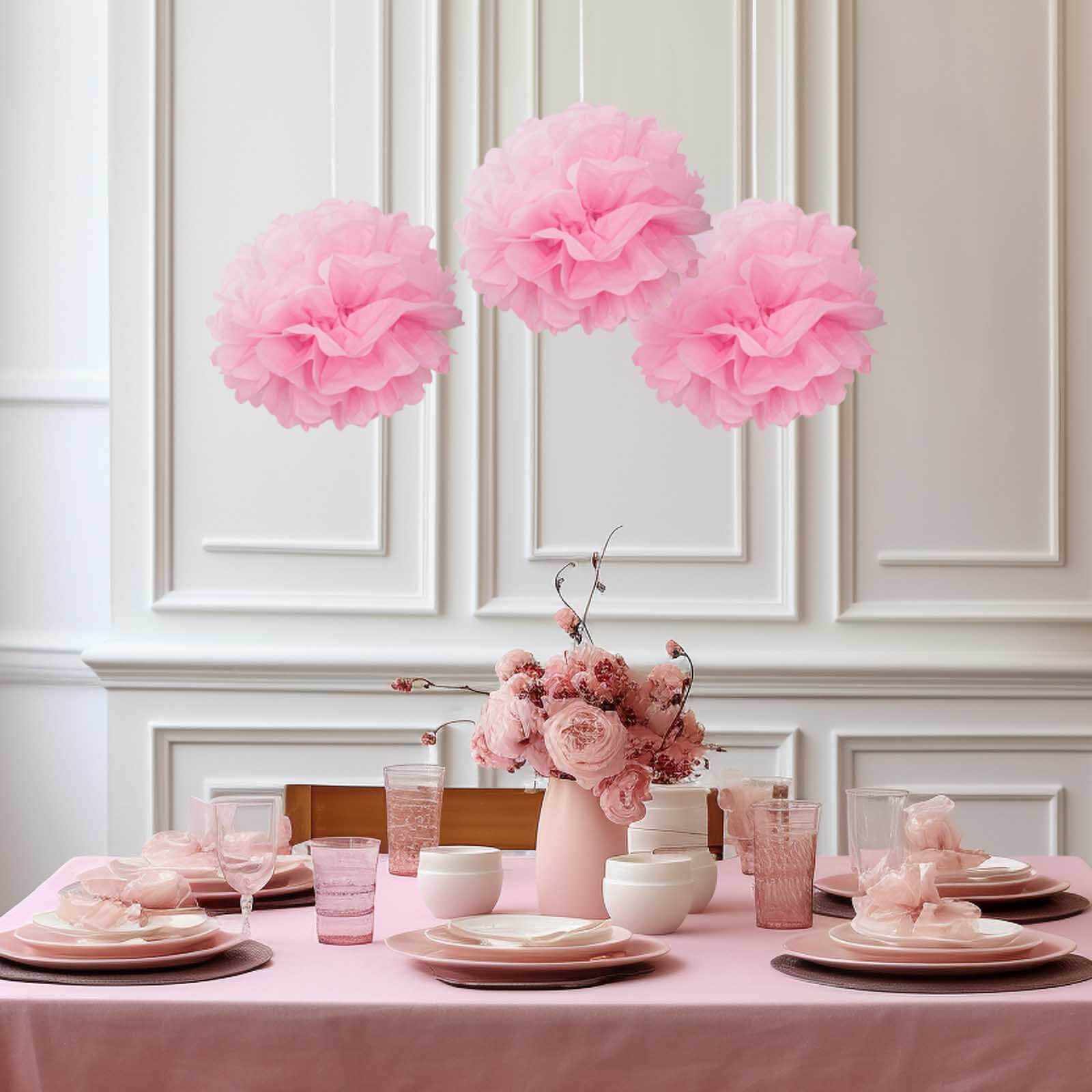6 Pack 10" Pink Tissue Paper Pom Poms Flower Balls, Ceiling Wall Hanging Decorations - Linen Luxes