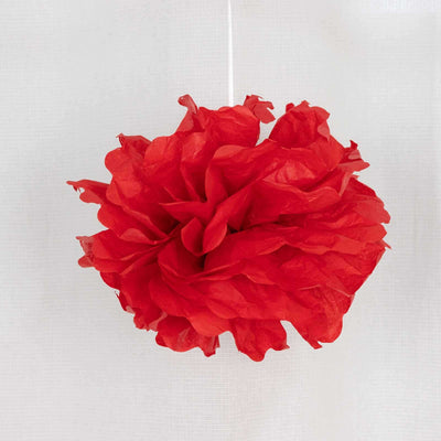 6 Pack 10" Red Tissue Paper Pom Poms Flower Balls, Ceiling Wall Hanging Decorations - Linen Luxes
