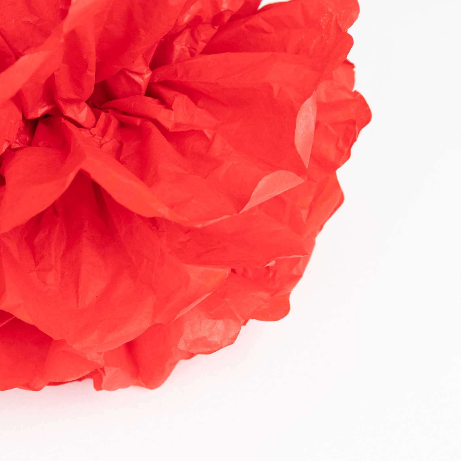 6 Pack 10" Red Tissue Paper Pom Poms Flower Balls, Ceiling Wall Hanging Decorations - Linen Luxes