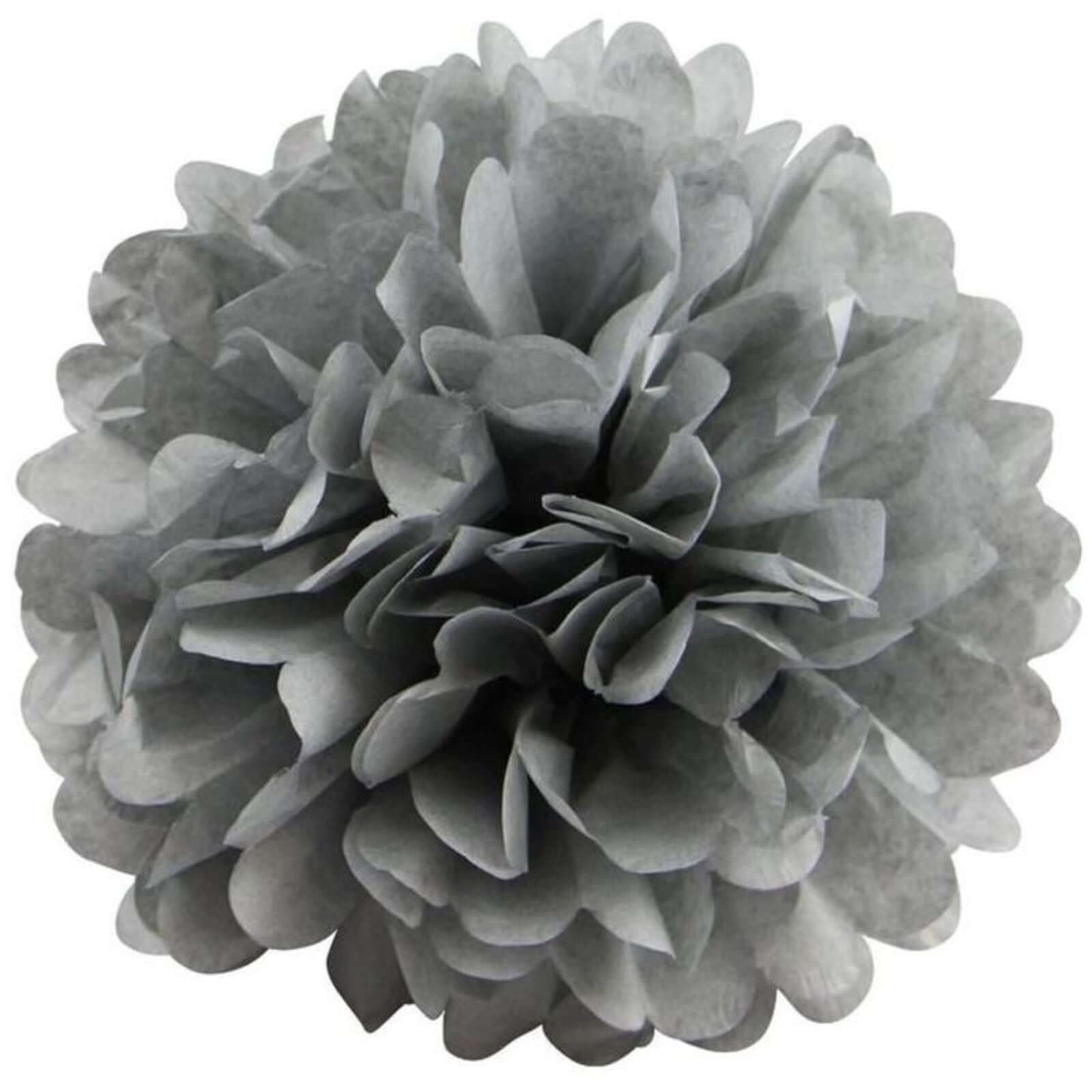 6 Pack 10" Silver Tissue Paper Pom Poms Flower Balls, Ceiling Wall Hanging Decorations - Linen Luxes