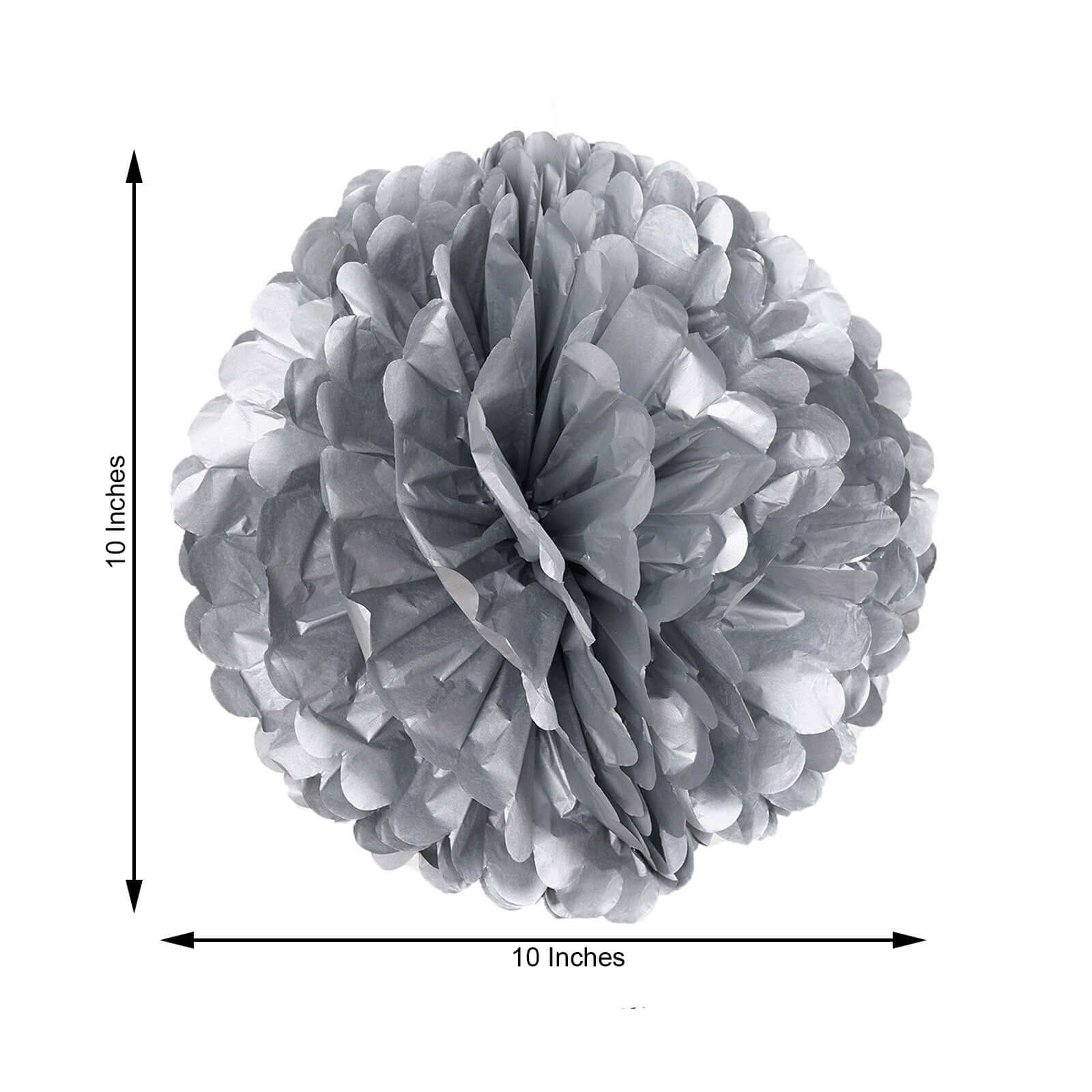 6 Pack 10" Silver Tissue Paper Pom Poms Flower Balls, Ceiling Wall Hanging Decorations - Linen Luxes