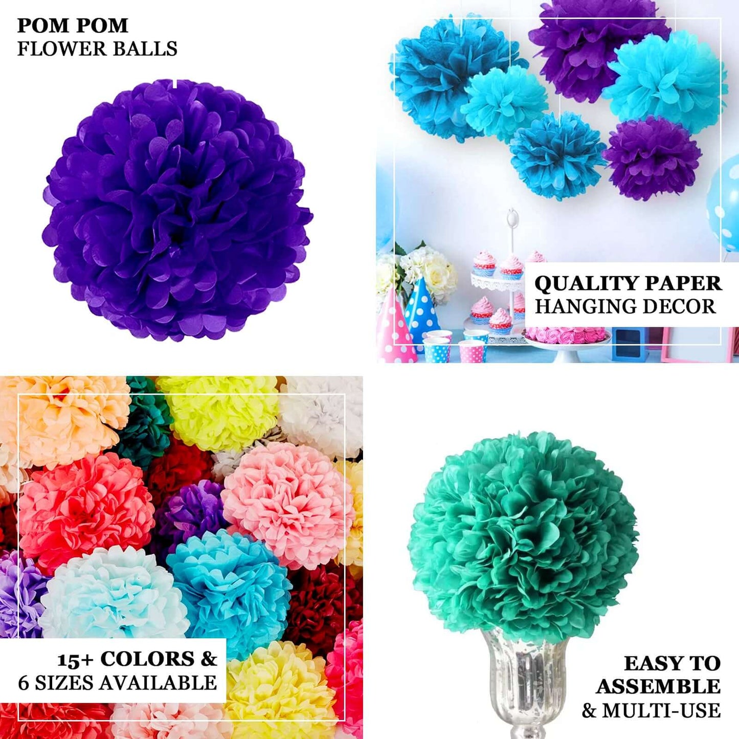 6 Pack 10" Silver Tissue Paper Pom Poms Flower Balls, Ceiling Wall Hanging Decorations - Linen Luxes