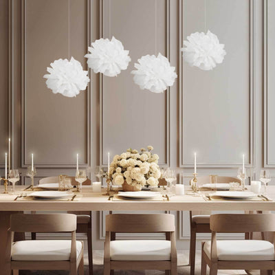 6 Pack 10" White Tissue Paper Pom Poms Flower Balls, Ceiling Wall Hanging Decorations - Linen Luxes
