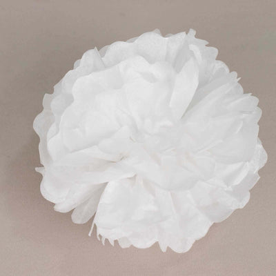 6 Pack 10" White Tissue Paper Pom Poms Flower Balls, Ceiling Wall Hanging Decorations - Linen Luxes