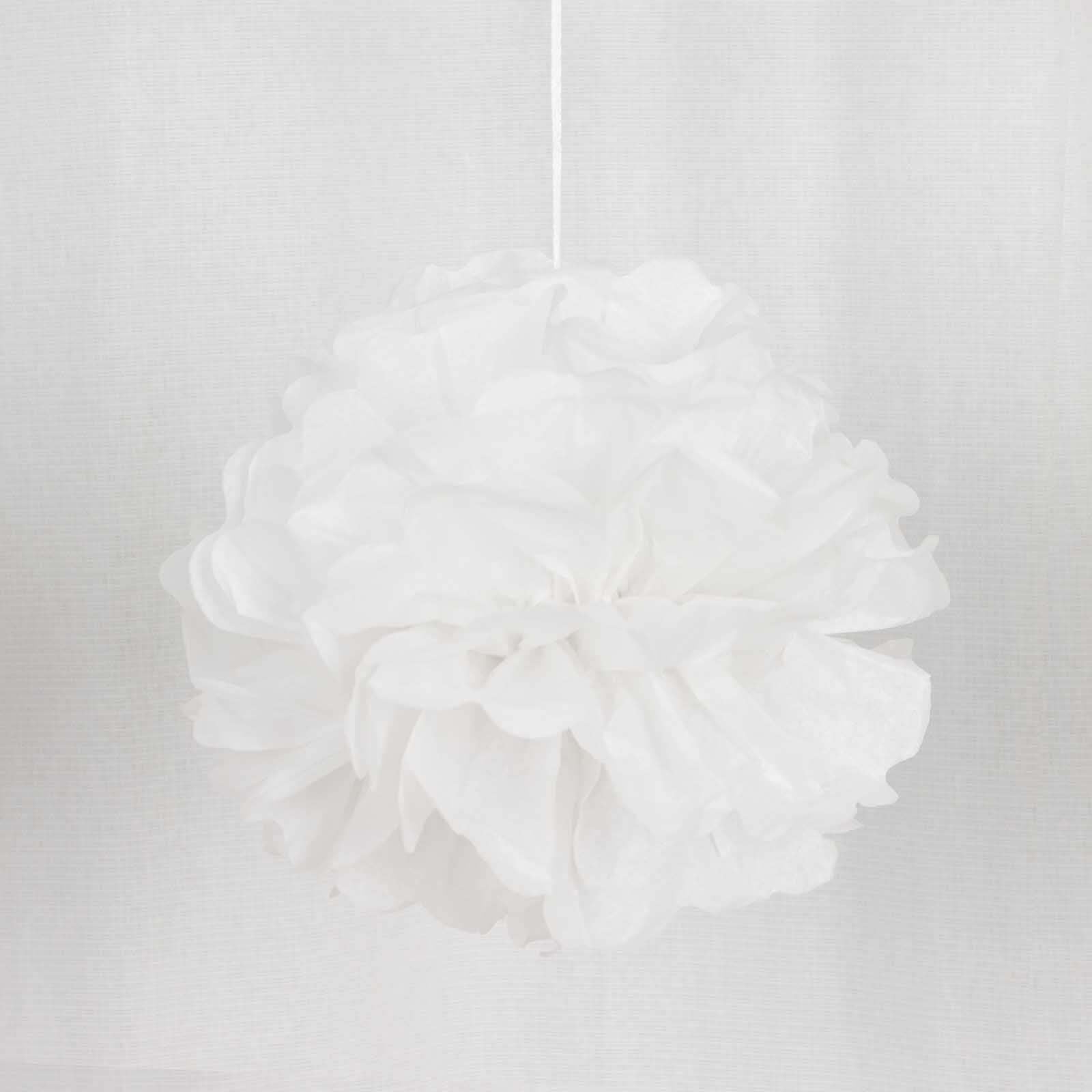 6 Pack 10" White Tissue Paper Pom Poms Flower Balls, Ceiling Wall Hanging Decorations - Linen Luxes