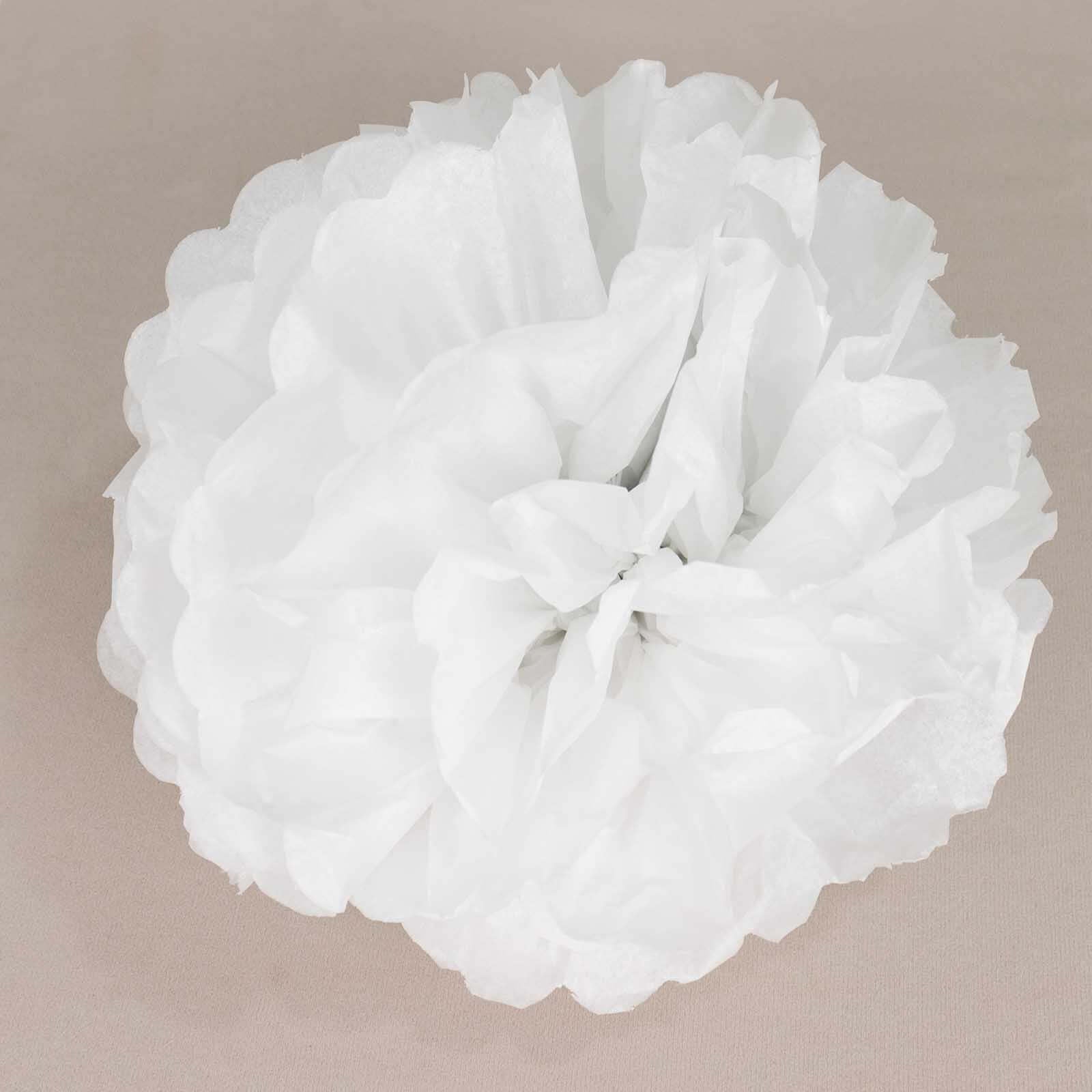 6 Pack 12" White Tissue Paper Pom Poms Flower Balls, Ceiling Wall Hanging Decorations - Linen Luxes