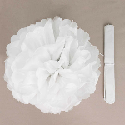6 Pack 12" White Tissue Paper Pom Poms Flower Balls, Ceiling Wall Hanging Decorations - Linen Luxes