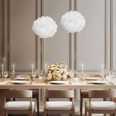 6 Pack 12" White Tissue Paper Pom Poms Flower Balls, Ceiling Wall Hanging Decorations - Linen Luxes