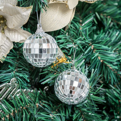 6 Pack 2" Silver Foam Disco Mirror Ball With Hanging Strings, Holiday Christmas Ornaments - Linen Luxes