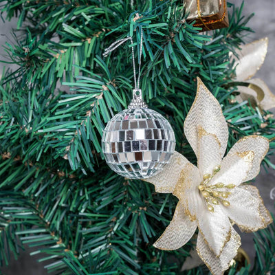 6 Pack 2" Silver Foam Disco Mirror Ball With Hanging Strings, Holiday Christmas Ornaments - Linen Luxes