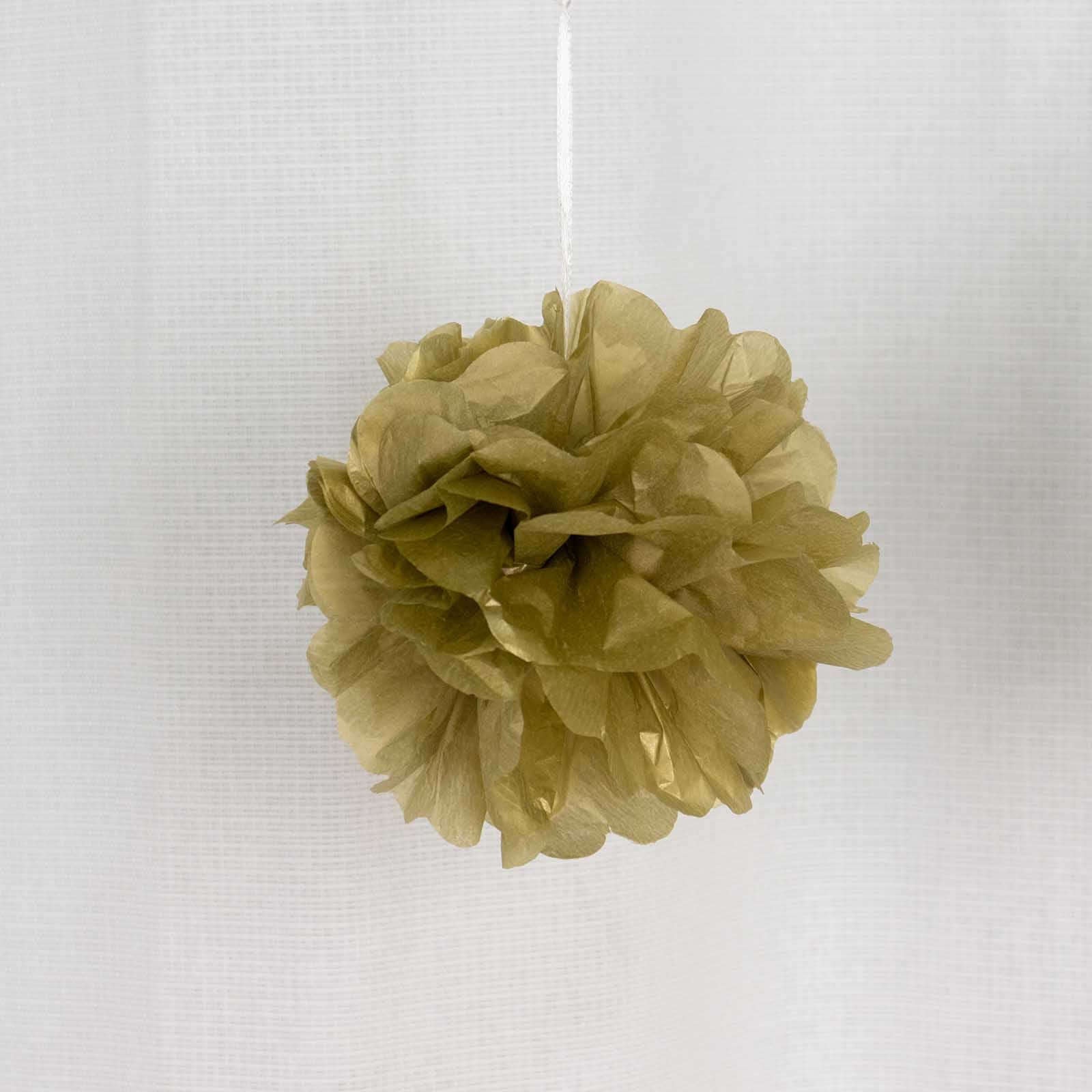 6 Pack 6" Gold Tissue Paper Pom Poms Flower Balls, Ceiling Wall Hanging Decorations - Linen Luxes