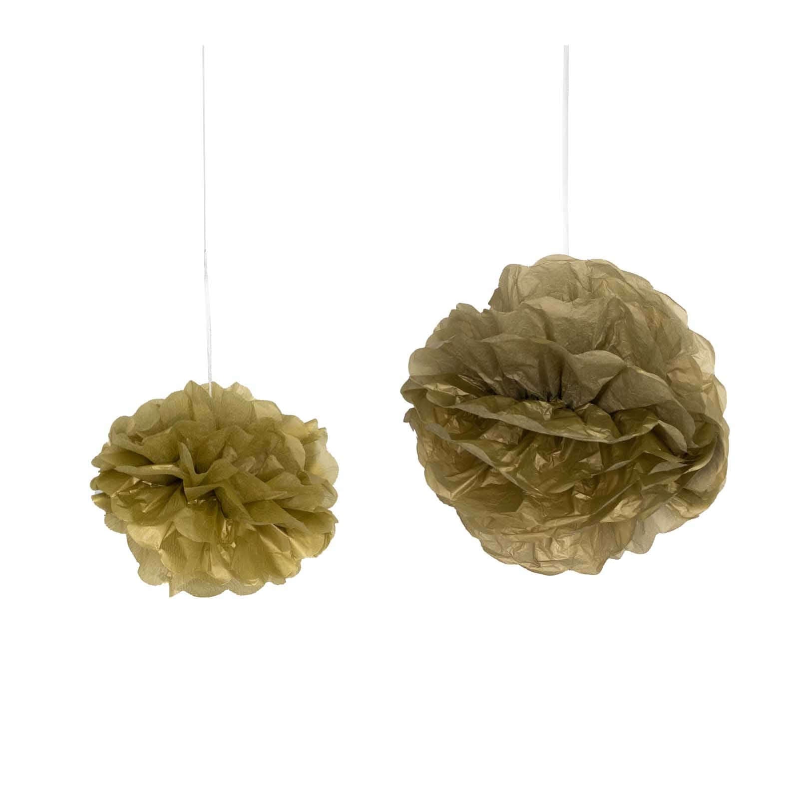 6 Pack 6" Gold Tissue Paper Pom Poms Flower Balls, Ceiling Wall Hanging Decorations - Linen Luxes